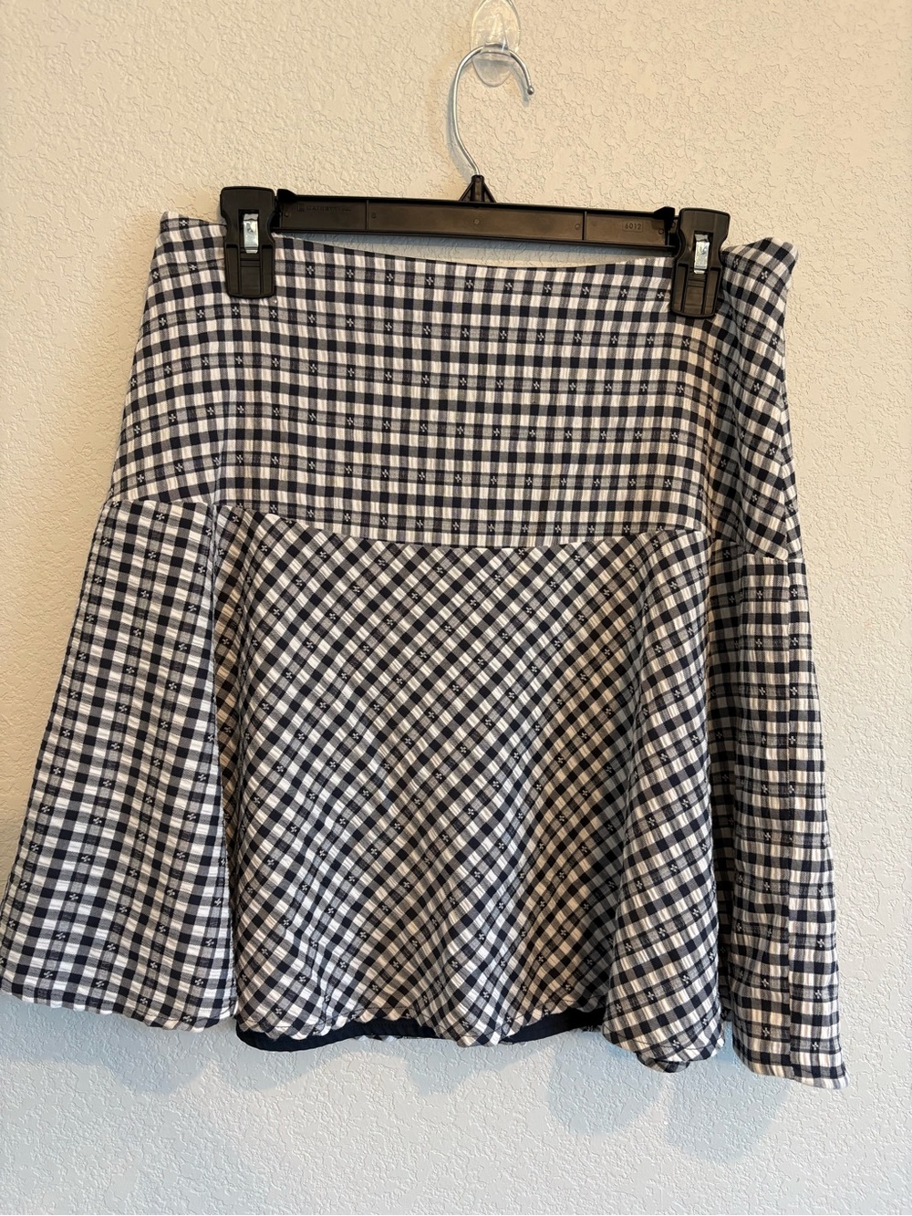 Tommy Hilfiger Gingham Flare Skirt Size 10 Navy White Embroidered Preppy - Picture 2 of 12